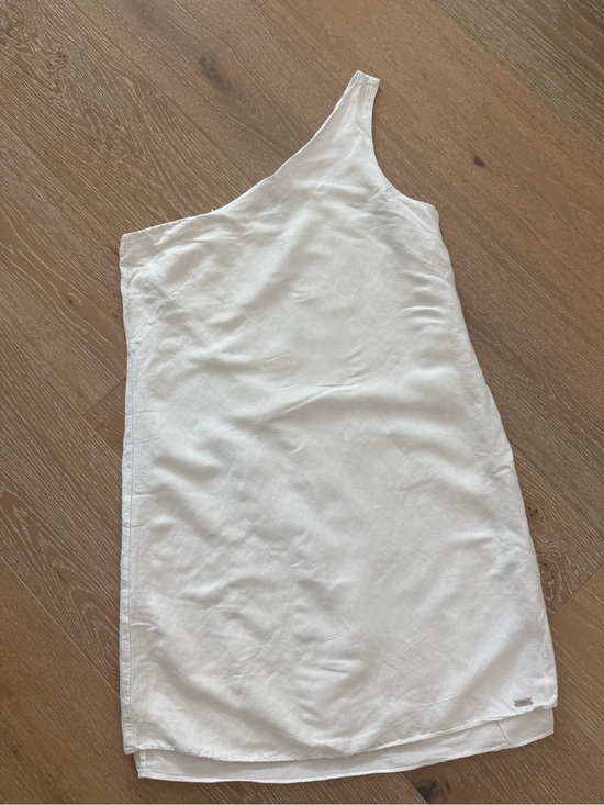 Armani Exchange Dresses & Skirts - Armani Exchange Asymmetric One-Shoulder Cream Dress Linen-Blend